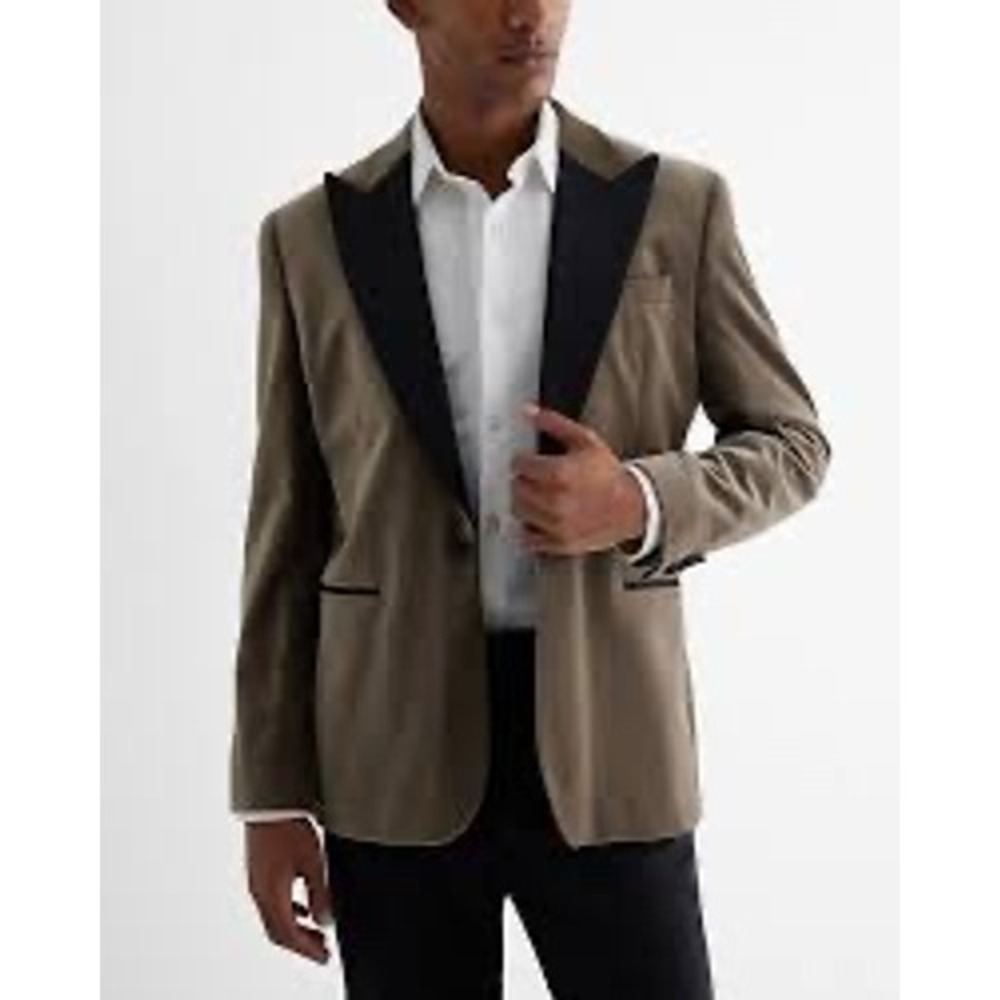Express Slim Fit Velvet Tuxedo Blazer Jacket Brown 46R Formal Party New